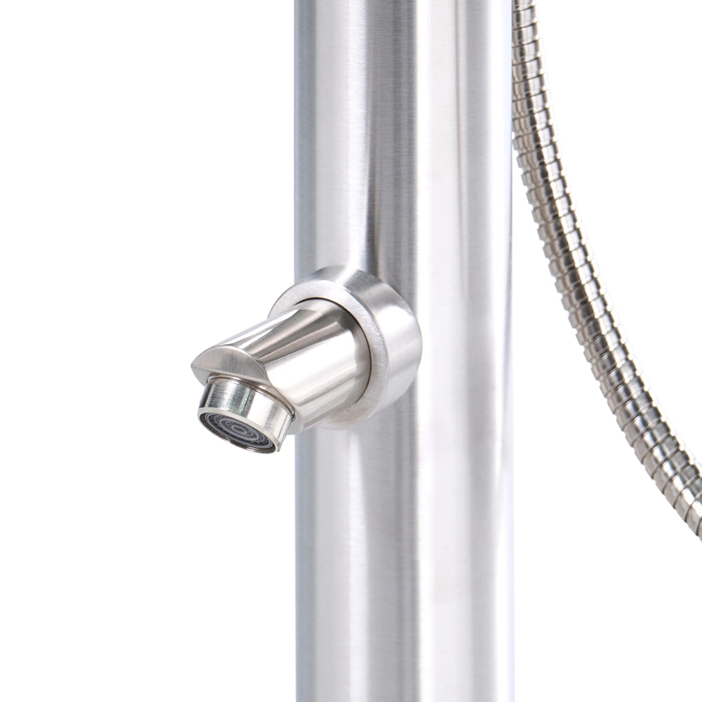 Set Doccia Miscelatore da Giardino per Esterni in Acciaio Inox Color Argento con Soffione a Pioggia Moderno