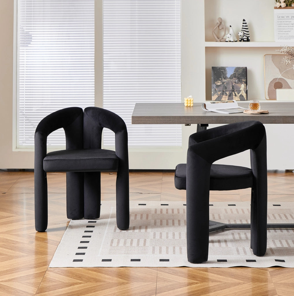 Sedia da Pranzo in Velluto con Braccioli Ergonomici Nera per Sala da Pranzo e Ufficio