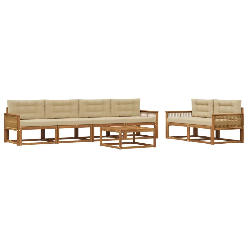 Set di divani da esterno con cuscino 7 pcs Naturale e Beige 3382371