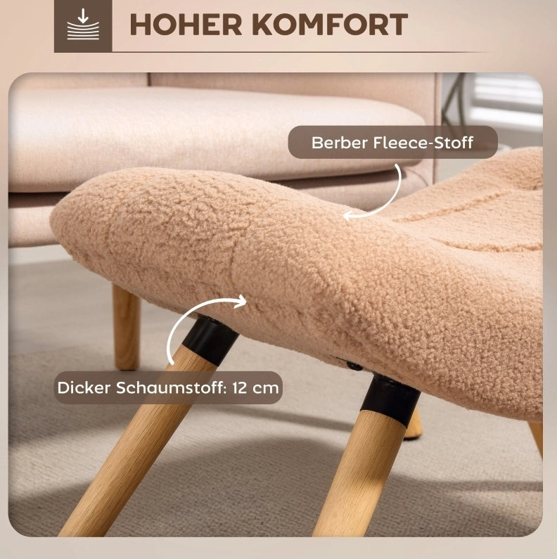 Pouf imbottito marrone con gambe in legno