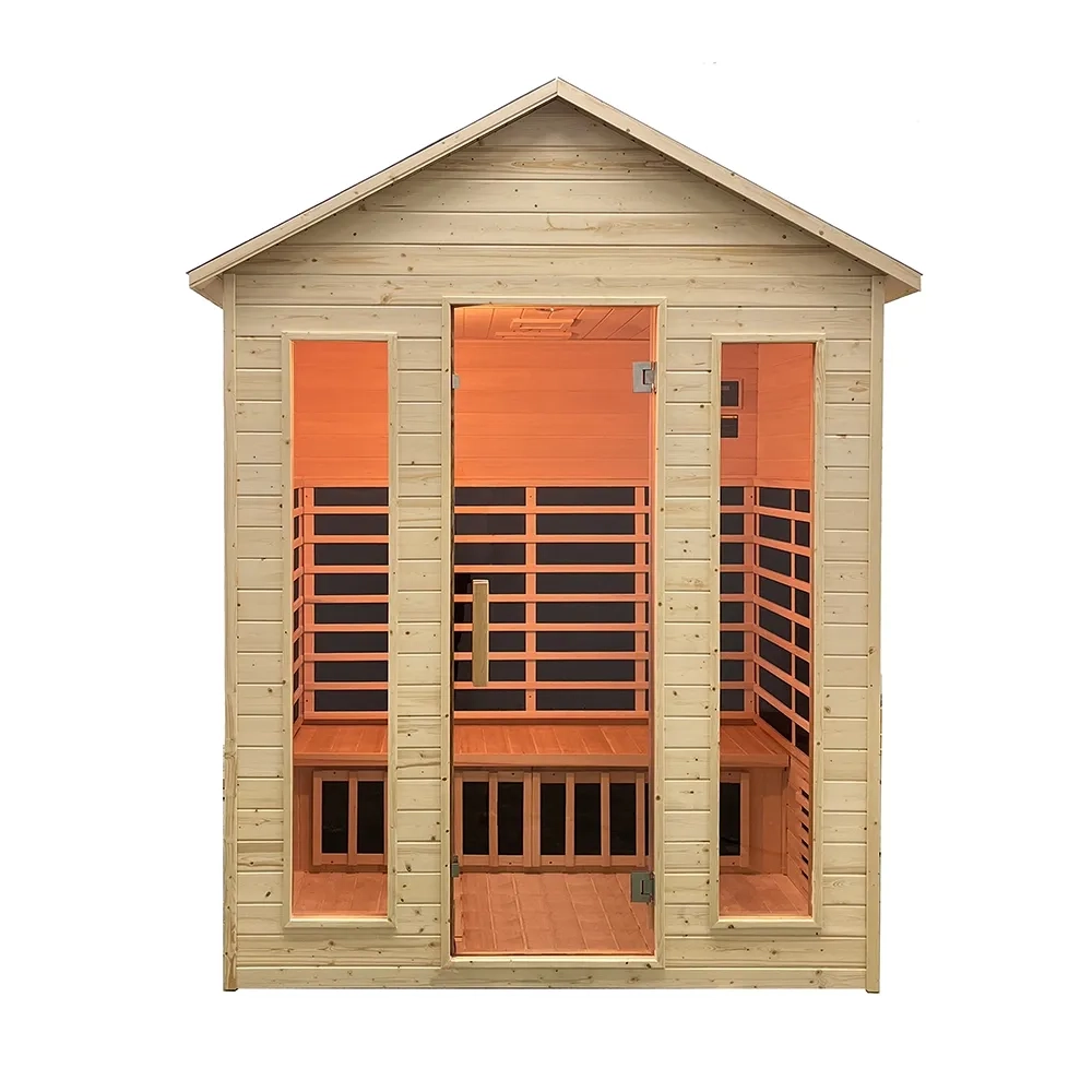 Sauna da esterno infrarossi 120x180 cm H208 da 2 o 4 posti in legno di abete con radio integrata | Pori