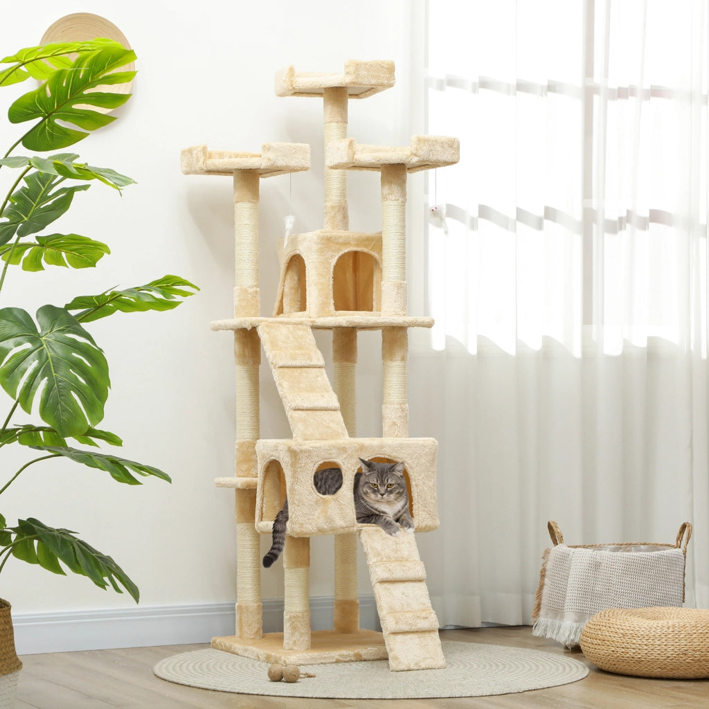 Albero tiragraffi per gatti con 2 tane e 3 lettini ¨C zephmum ¨C 173 cm beige