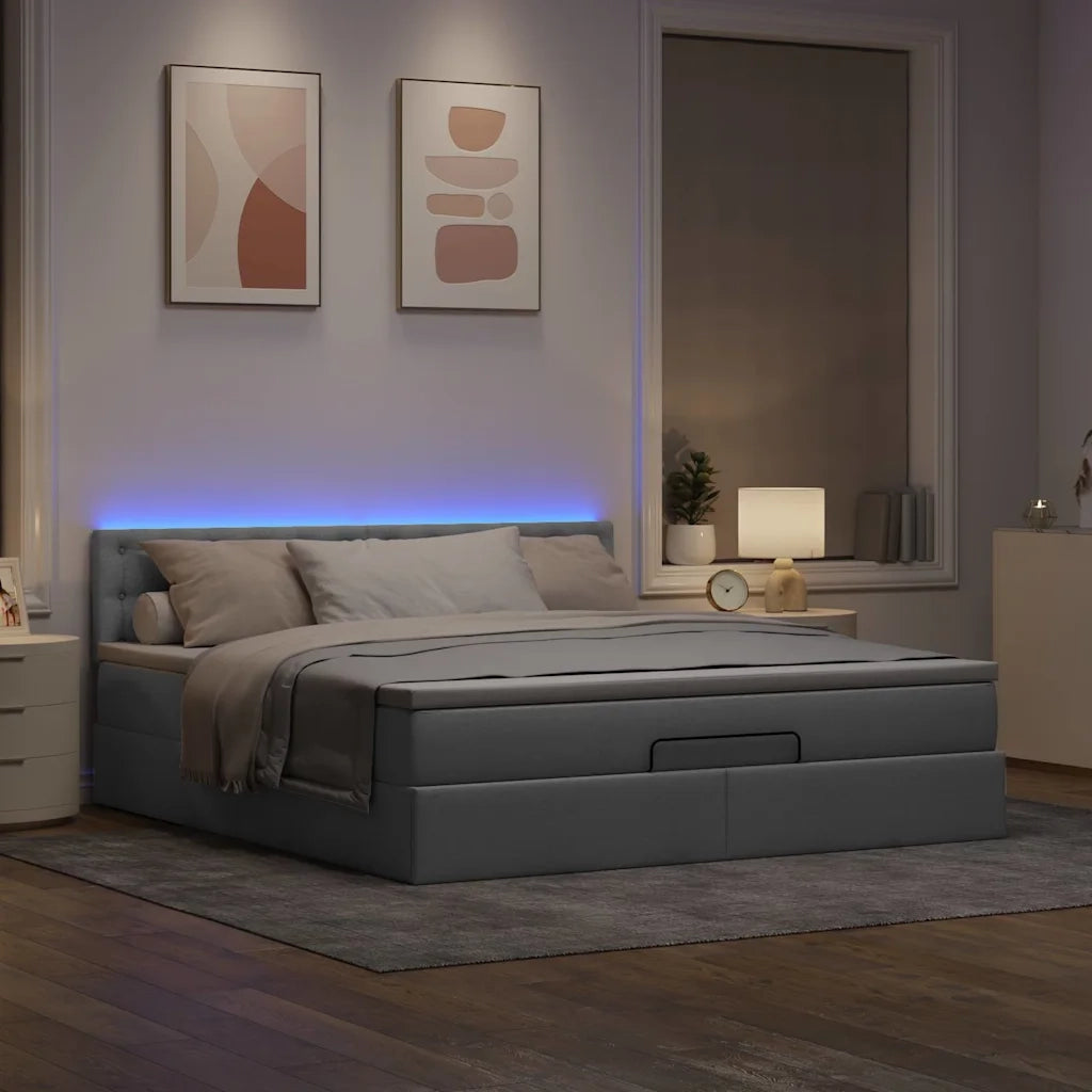 Pouf Letto con Materasso Grigio Chiaro 160x200 cm in Tessuto 3312485