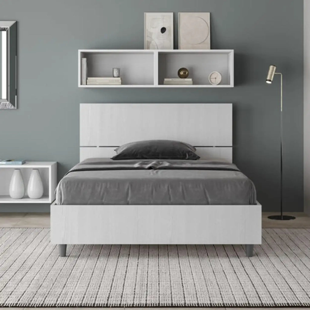 Letto una piazza e mezza contenitore 120x200 testata dritta bianco frassino Demas