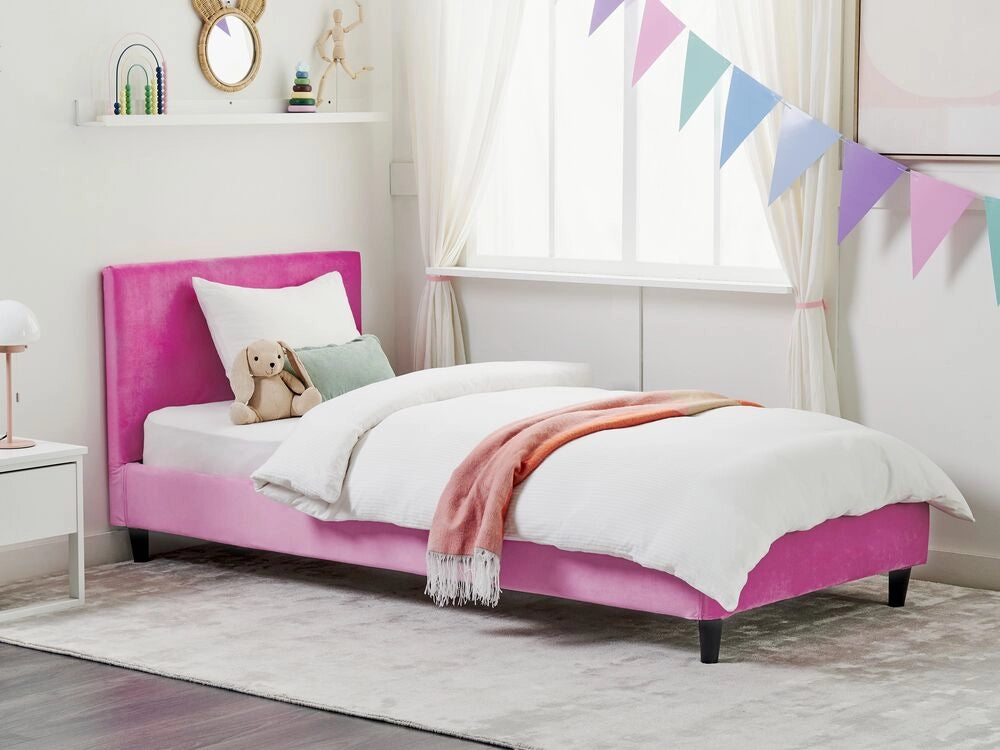 Letto singolo in Velluto fucsia con rete a doghe 90 x 200 cm stile contemporaneo