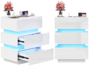 Nachtkastje con alta luminosità e 3 prese, con 2 porte e 2 prese USB, con ripiano supplementare da 16 L.