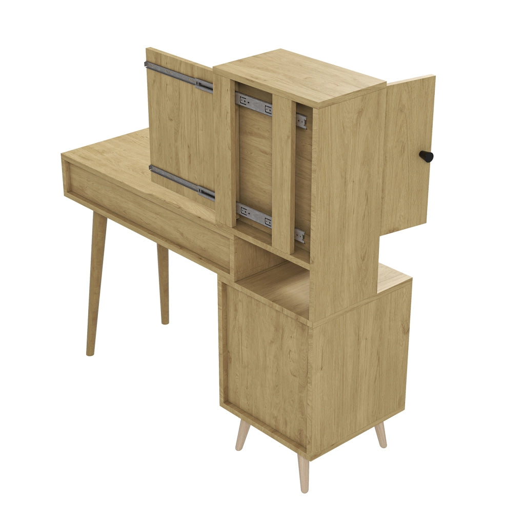 Toeletta con sgabello, completa di specchio, 5 cassetti, spazio portaoggetti, finitura effetto legno, colore legno naturale