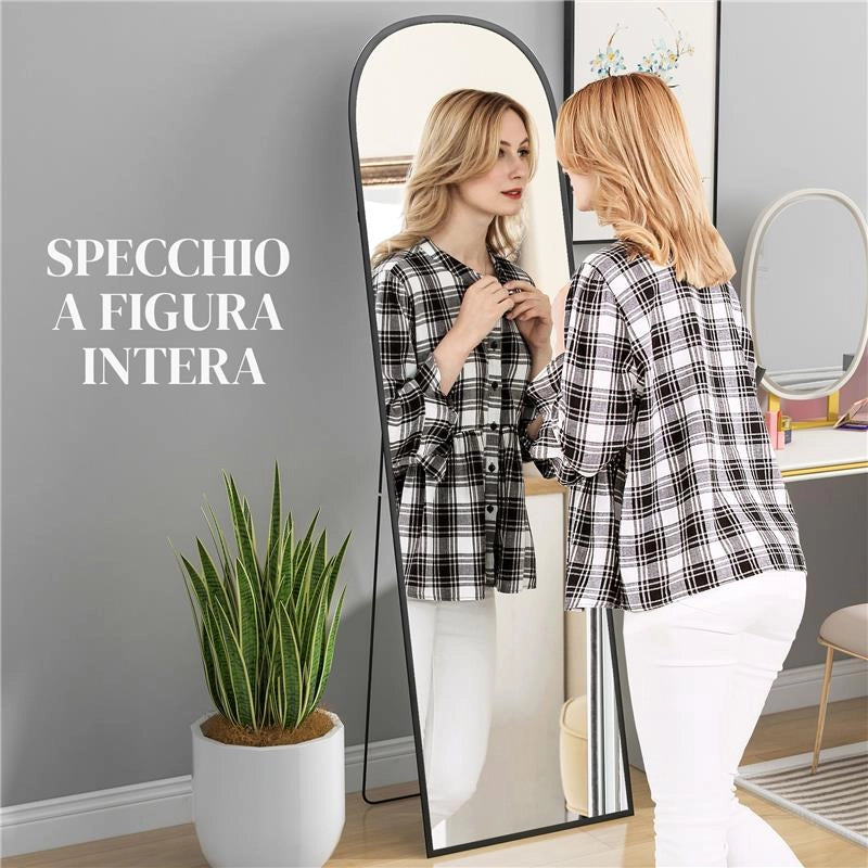 SPECCHIO DA TERRA E PARETE MODERNO IN LEGA DI ALLUMINIO CON SUPPORTO PIEGHEVOLE, 50X170 CM, NERO