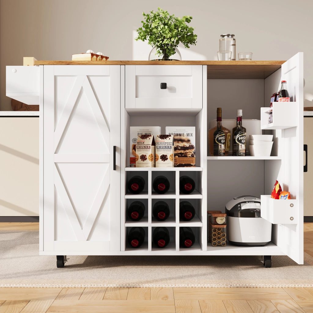 Isola da Cucina con 1 Cassetto; 2 Ripiani; 2 Ante e Piano Ribaltabile; in MDF; Bianco; 137;5 x 40 x 95;6 cm