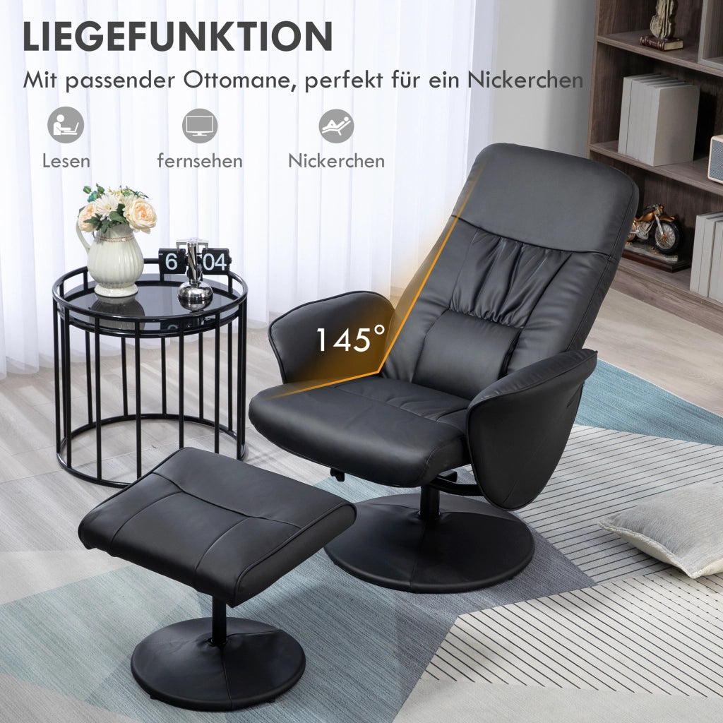 POLTRONA RECLINABILE CON POUF Set da 2 pezzi Nero Metallo