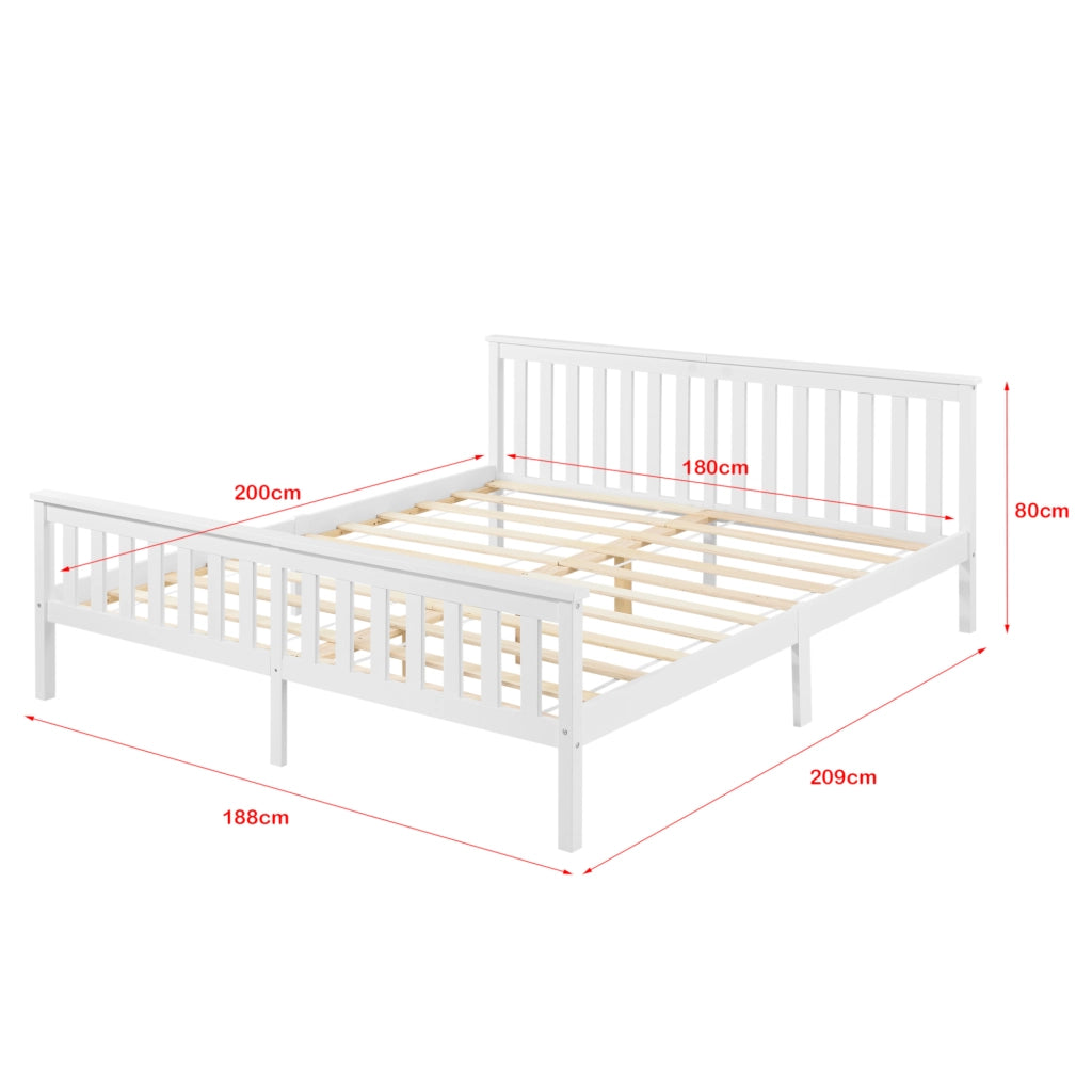 Struttura Letto Matrimoniale King Size 180 x 200 cm Letto in Legno di Pino con Testiera e Pediera Alte - Bianco