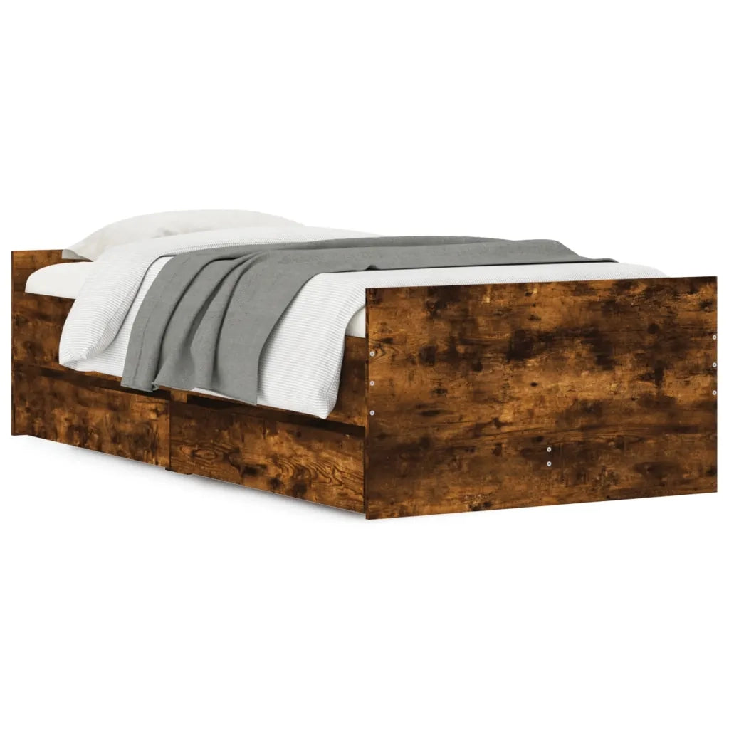 Giroletto con Cassetti-Struttura Letto con contenitore Rovere Fumo 100x200 cm 290119