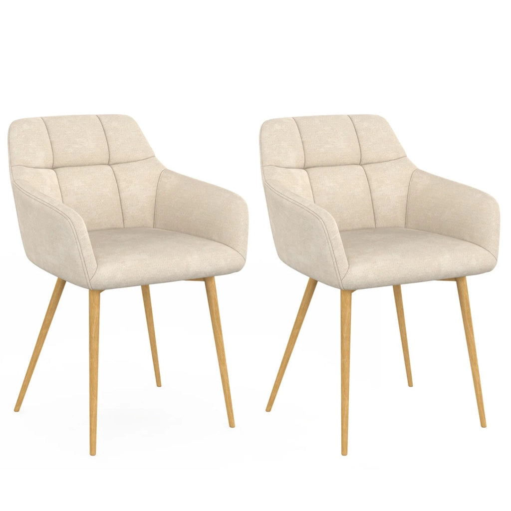 IDMarket - Set di 2 sedie GINA in tessuto cinigliato beige con gambe effetto legno
