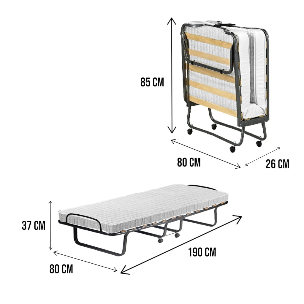 Brandina Nives, Letto Pieghevole Materasso Incluso Made in Italy, Nero