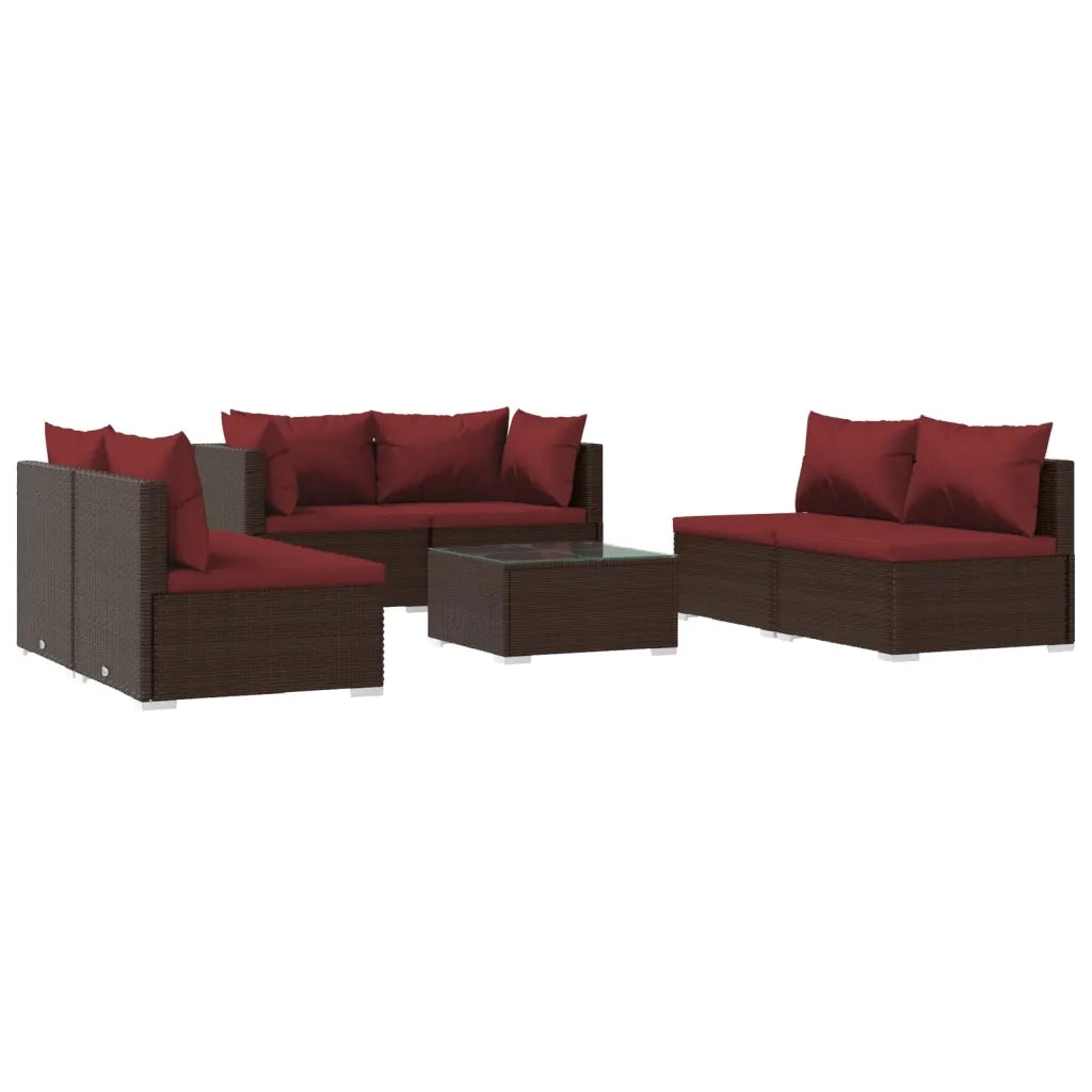 Set Divani da Giardino 7 pz con Cuscini in Polyrattan Marrone cod mxl 35196