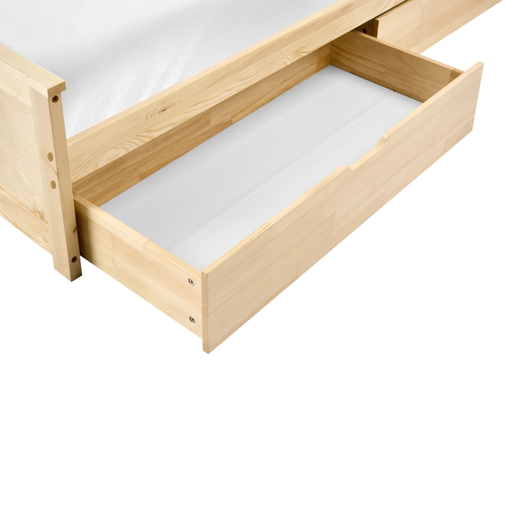 Letto matrimoniale con 2 cassetti in legno marrone chiaro stile 140 x 200 cm con testiera in stile scandinavo