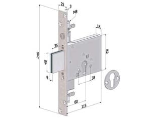 SERRATURA TRIPLICE INFILARE PROFILO EUROPEO 3 MANDATE 2053  mm.70 (2053XZB7025)    SECUREMME
