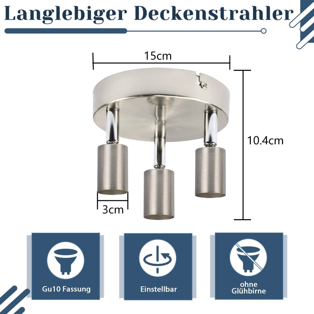 ZMH Faretto da soffitto  cromati 3 luci GU10 moderni rotondi orientabili 350° per camera letto soggiorno senza lampadina
