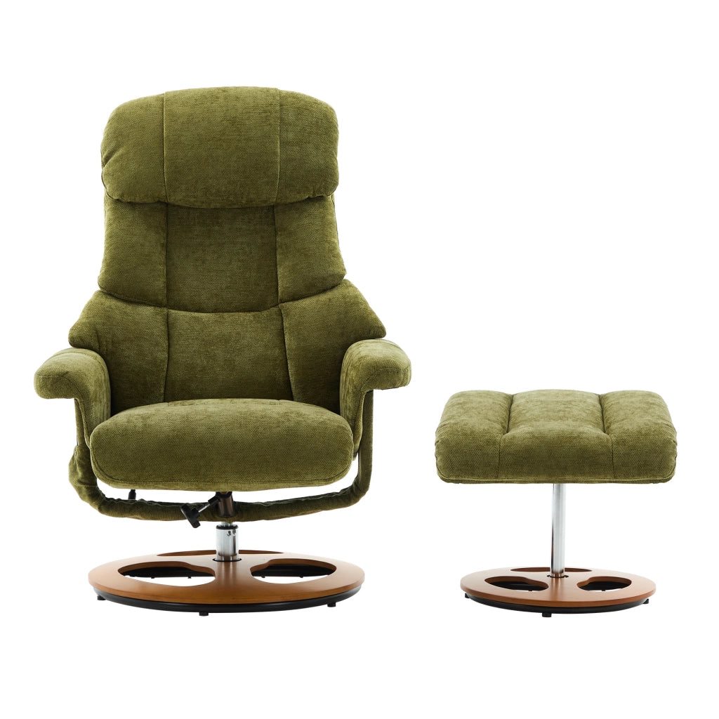 Poltrona Relax Massaggiante Reclinabile con Poggiapiedi ¨C MINIMAL ¨C Verde, Girevole, Tessuto Chenille
