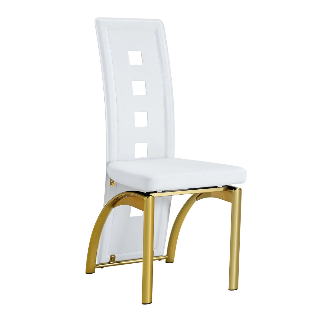 Set di 2 sedie da pranzo con schienale traforato; ecopelle PU bianca opaca e gambe dorate