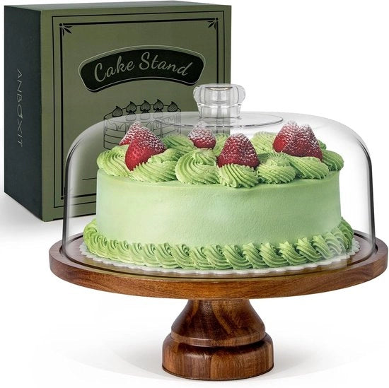 Tavolo da dolce con piedistallo, tavolo da dolce in acacia con coperchio, tavolo di presentazione in legno con piedistallo in acrilico – con piede
