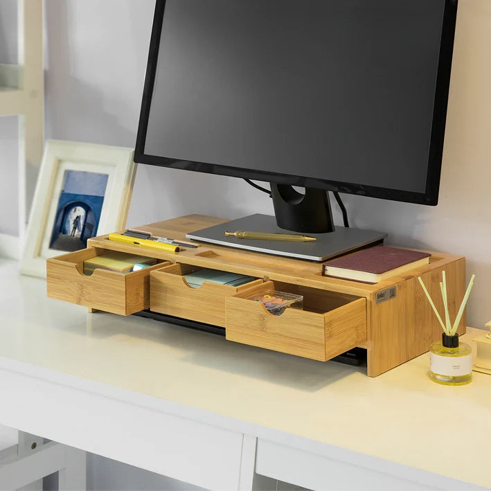 Supporto monitor pc da scrivania con 3 Organizzatore cassetti L51*P25*A12 cm, legno massiccio di bambÃ¹ BBF03-N