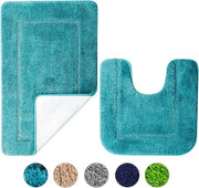 Set di Pantofole per Bagno a Due Pezzi - Microvezel Turquoise, Antiscivolo, 53x86 cm e 50x50 cm