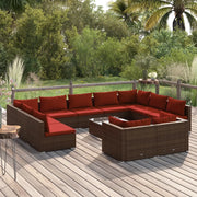 Set Divani da Giardino 12 pz con Cuscini in Polyrattan Marrone 3102083