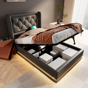 OKWISH Letto Contenitore 90×200 cm, Letto Singolo con Contenitore, USB, Tipo C e LED Regolabile, senza Materasso, in PU, Nero