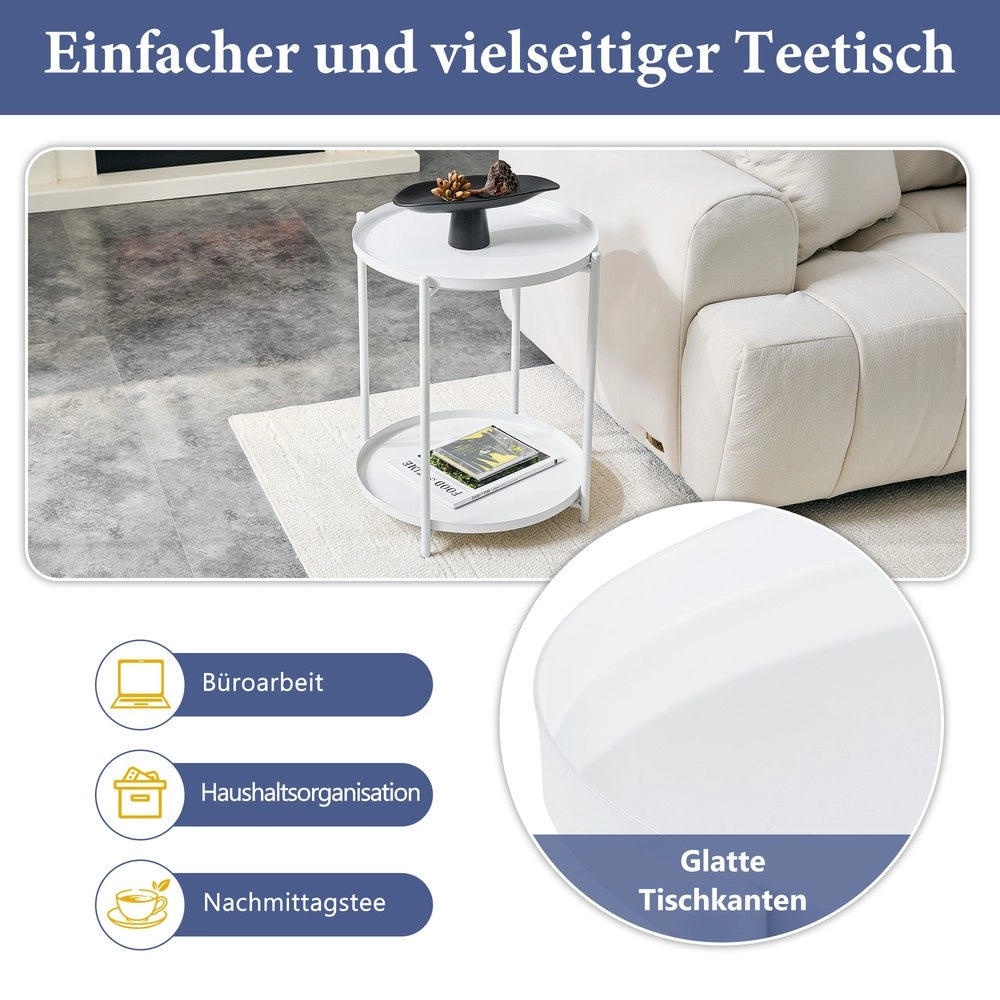 Tavolino Rotondo 2 Livelli ¨C MINIMAL ¨C Metallo Nero/Bianco 42x52 cm