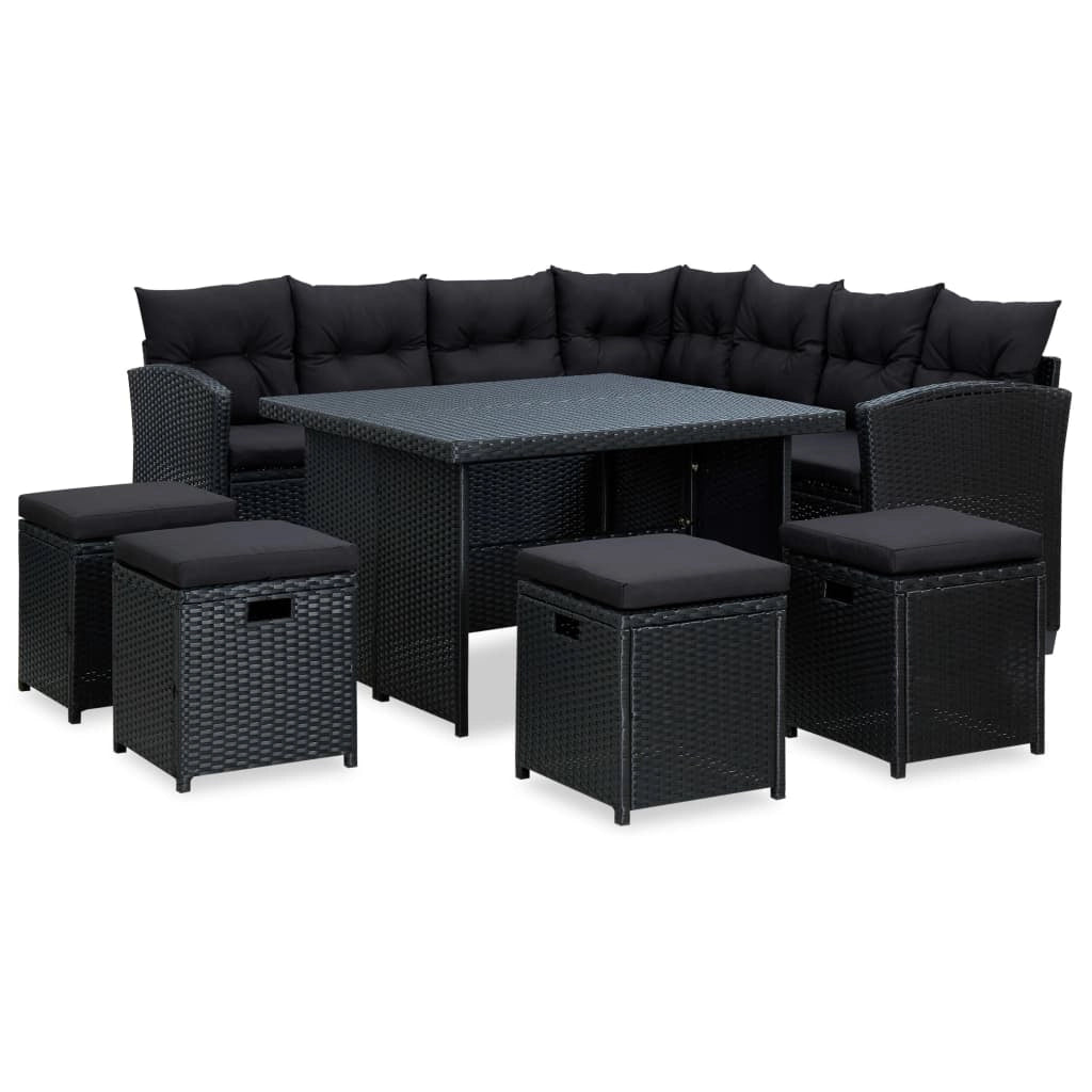 Set di mobili da giardino mobili da esterno 6 pezzi con cuscini resina intrecciata nera 02_0016930