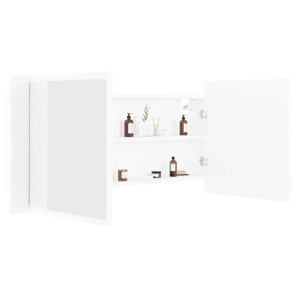 Mobiletto da bagno con specchio LED 100 x 12 x 45 cm acrilico bianco 02_0006648