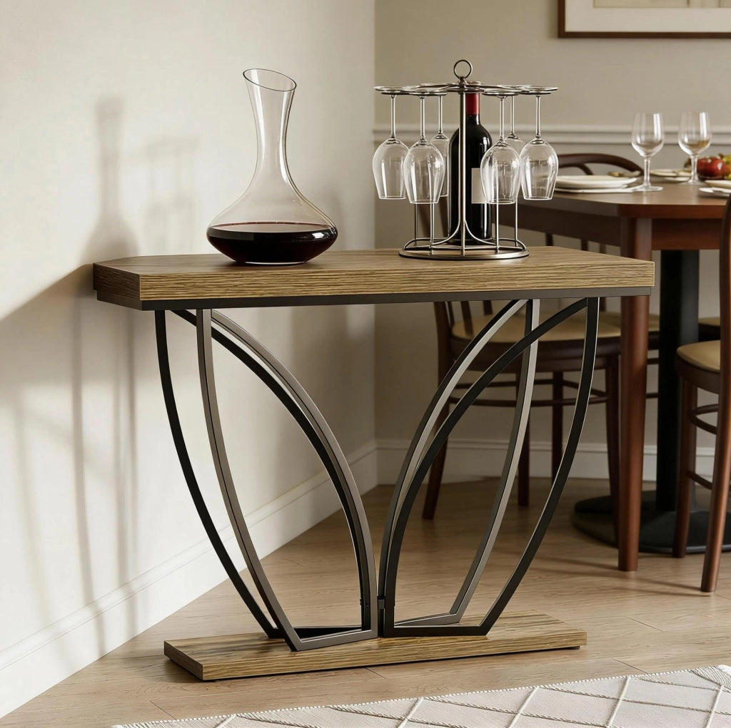 Console ingresso 105x29,5x80 cm nera/marrone rustico con ripiano basso, MDF metallo
