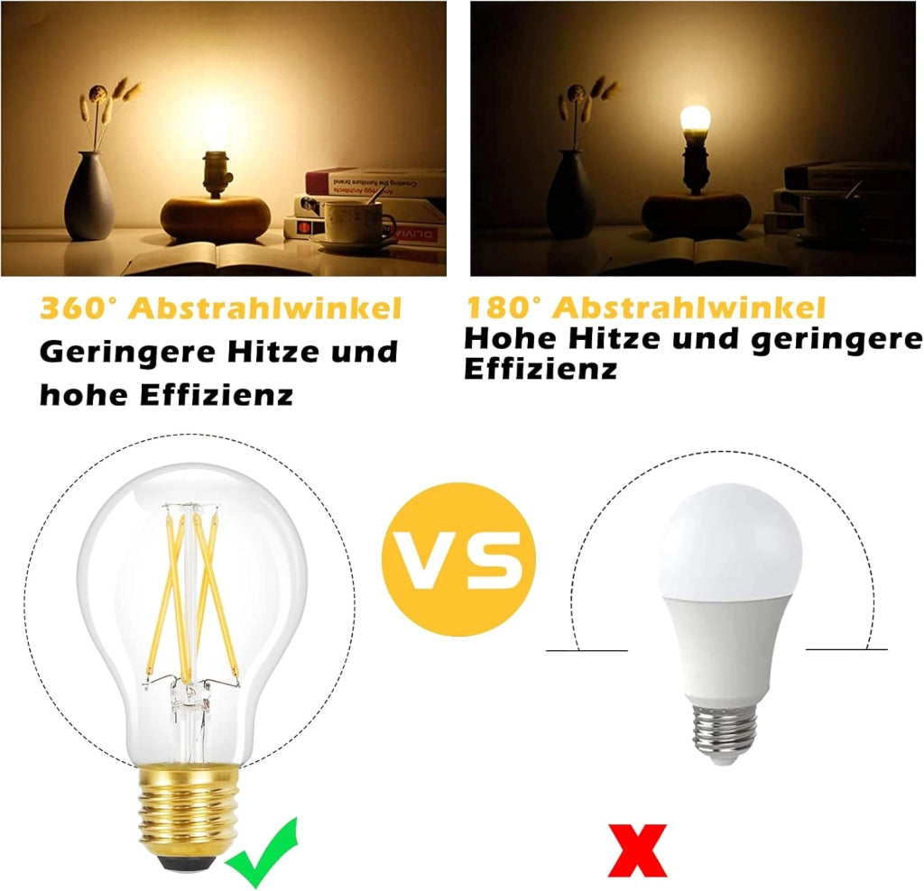 ZMH Confezione da 6 lampadine LED E27 A60 4W 2700K filamento Edison vetro trasparente bianco caldo stile retrò