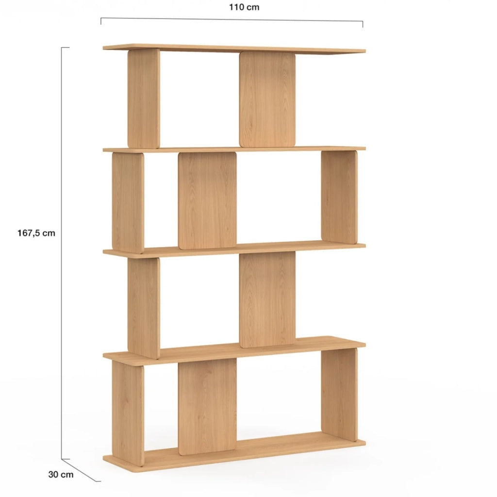 IDMarket - Scaffale asimmetrico a 4 livelli CAPUCINE japandi dal design arrotondato in faggio