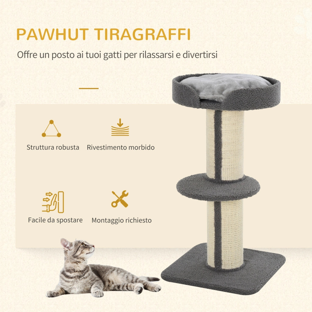 Tiragraffi ad Albero per Gatti con Cuccia, Cuscino, Rivestimento Peluche e Pali in Corda Sisal
