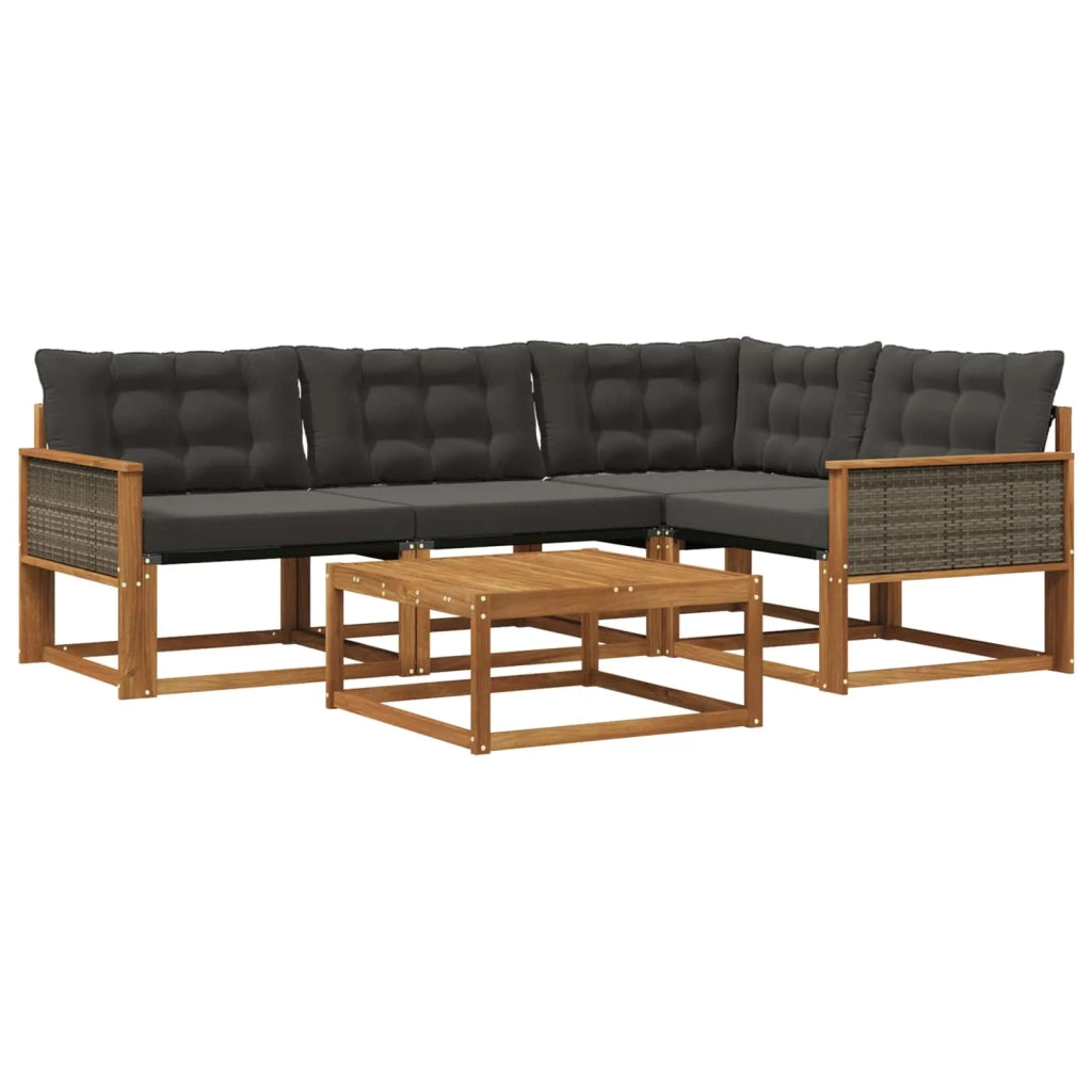 Set di divani da esterno con cuscino 5 pcs Naturale e Nero 3381404