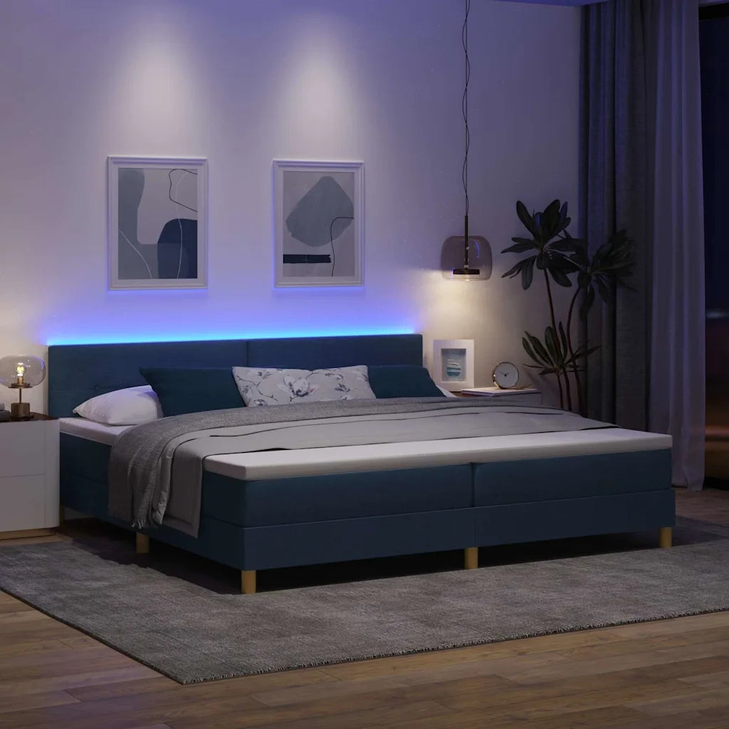 Letto a Sorgente LED con materasso Blu 200 x 200 cm Tessuto