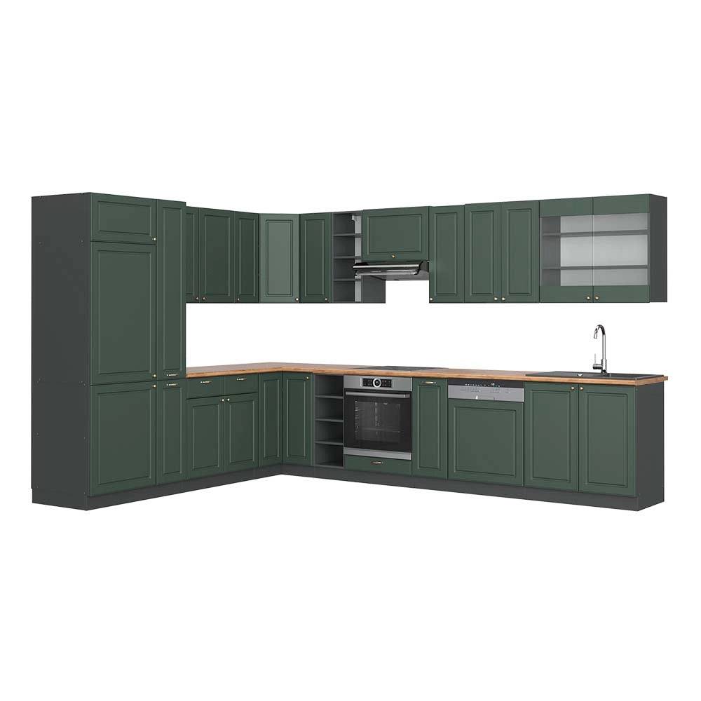 Cucina angolare completa Fame-Line Verde-oro rustico/Antracite 347 x 60 cm, PL Rovere Vicco