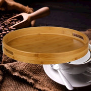 Piatto di Servizio in Legno di Bambù - Ø40 Cm - Piatto per Caffè/Tè - Piatto con Maniglie - Bambù - 40 x 40 x 5 Cm