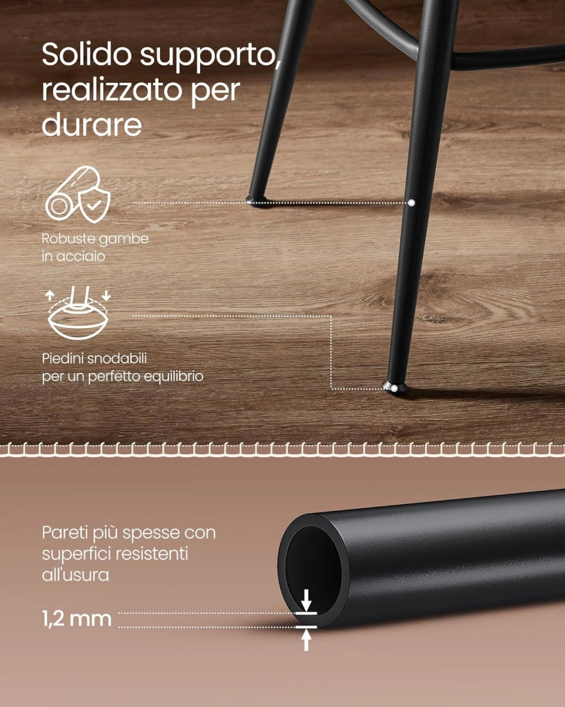 VASAGLE EKHO Collezione - Sgabelli Cucina Set da 2, Sgabelli da Bar Girevoli con Schienali, Sedie Cucina, Rivestimento con Cucitura, Moderno di Metà Secolo, Altezza 76 cm, Marrone Caramello LBC889K01
