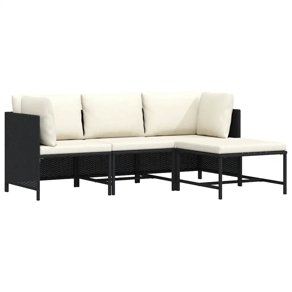 Set Divani da Giardino 4 pz con Cuscini in Polyrattan Nero cod mxl 73770