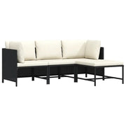 Set Divani da Giardino 4 pz con Cuscini in Polyrattan Nero cod mxl 73770