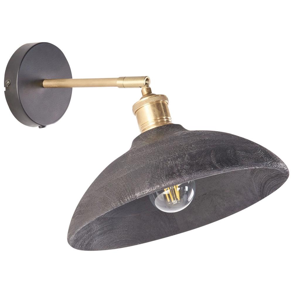 Lampada da parete nera e ottone con paralume a cono in legno di mango Camera da letto Soggiorno Design moderno e rustico Luce a sospensione