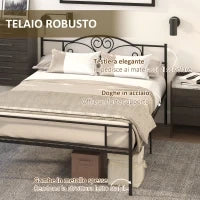Struttura Letto Matrimoniale in Acciaio con Doghe Integrate, Testiera e Pediera, 160x200cm