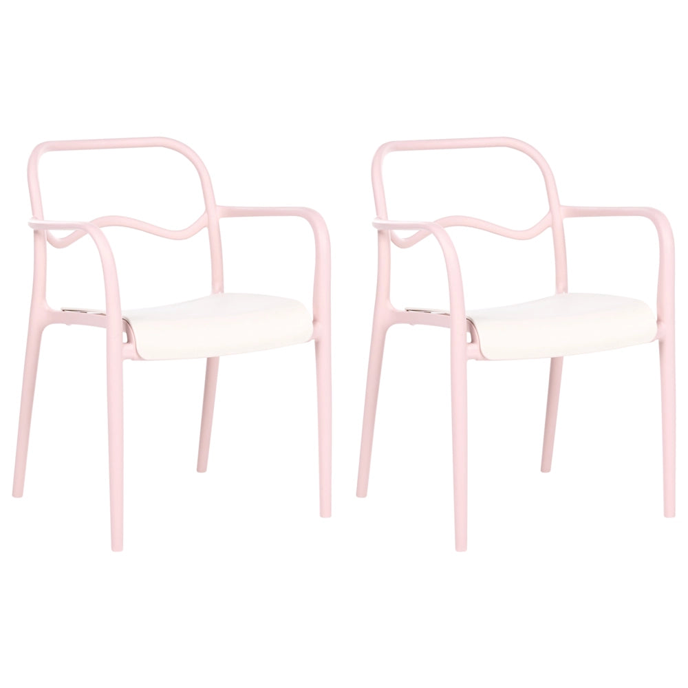 Set di 2 sedie da giardino impilabili in plastica rosa pastello e beige stile retrò per tutte le stagioni