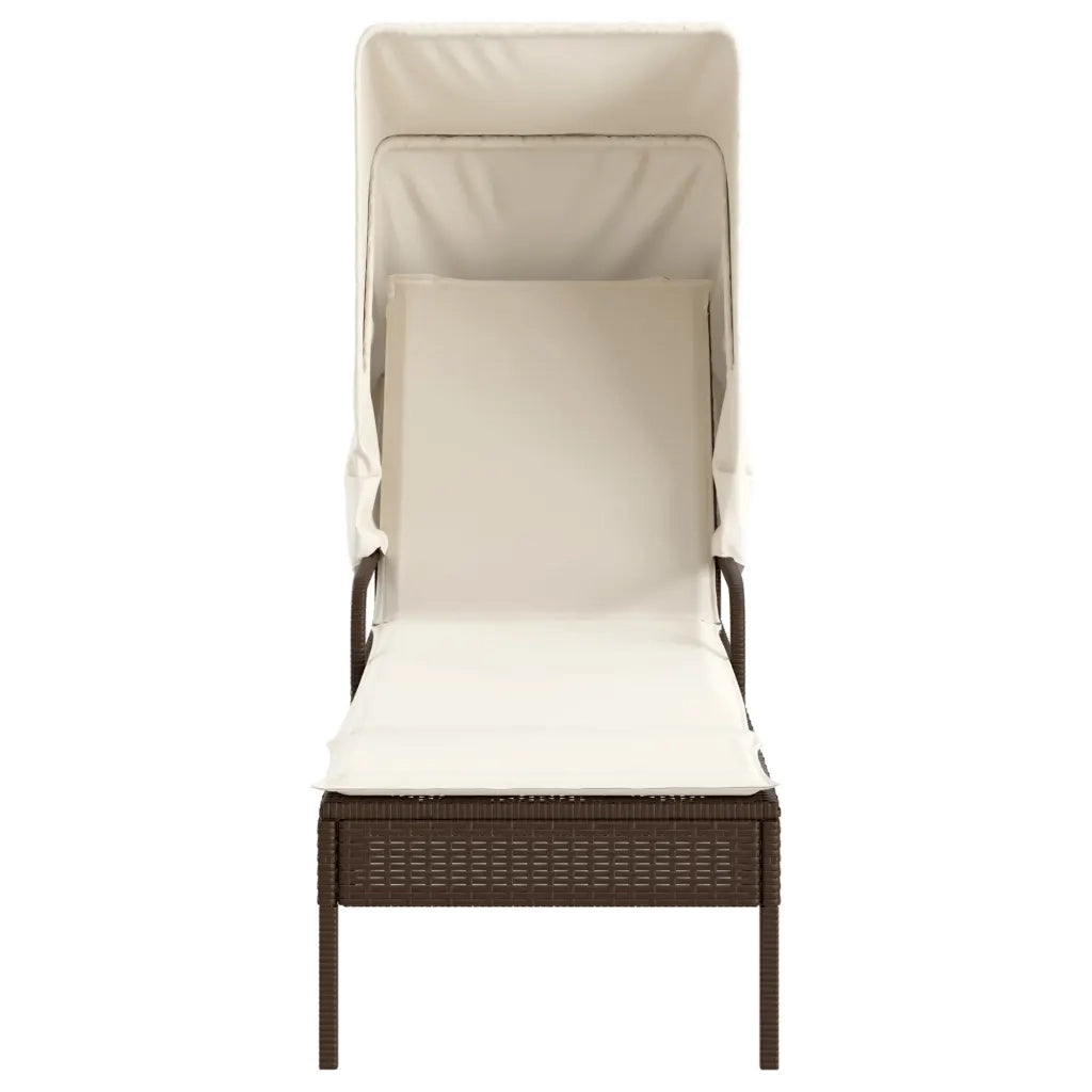 Lettino Prendisole con Baldacchino e Tavolo Marrone Polyrattan 368198