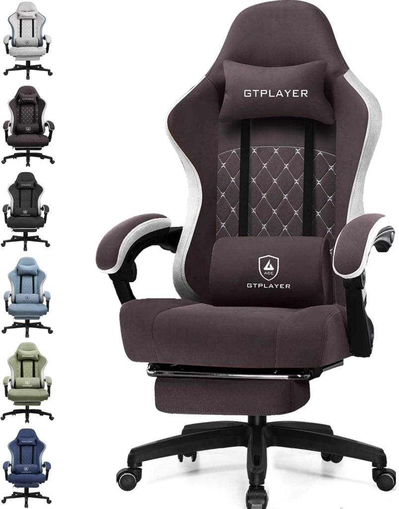 Sedia da gaming, ergonomica, da scrivania, con superficie in tessuto, cuscino a molla, braccioli di collegamento e poggiapiedi, Verde