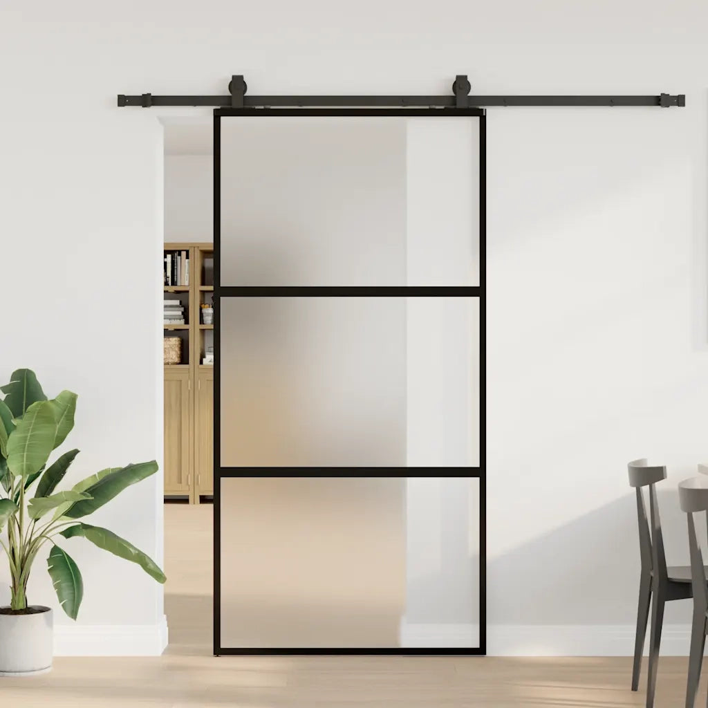 Porta Scorrevole Ferramenta Nera 102,5x205 cm Vetro Temperato