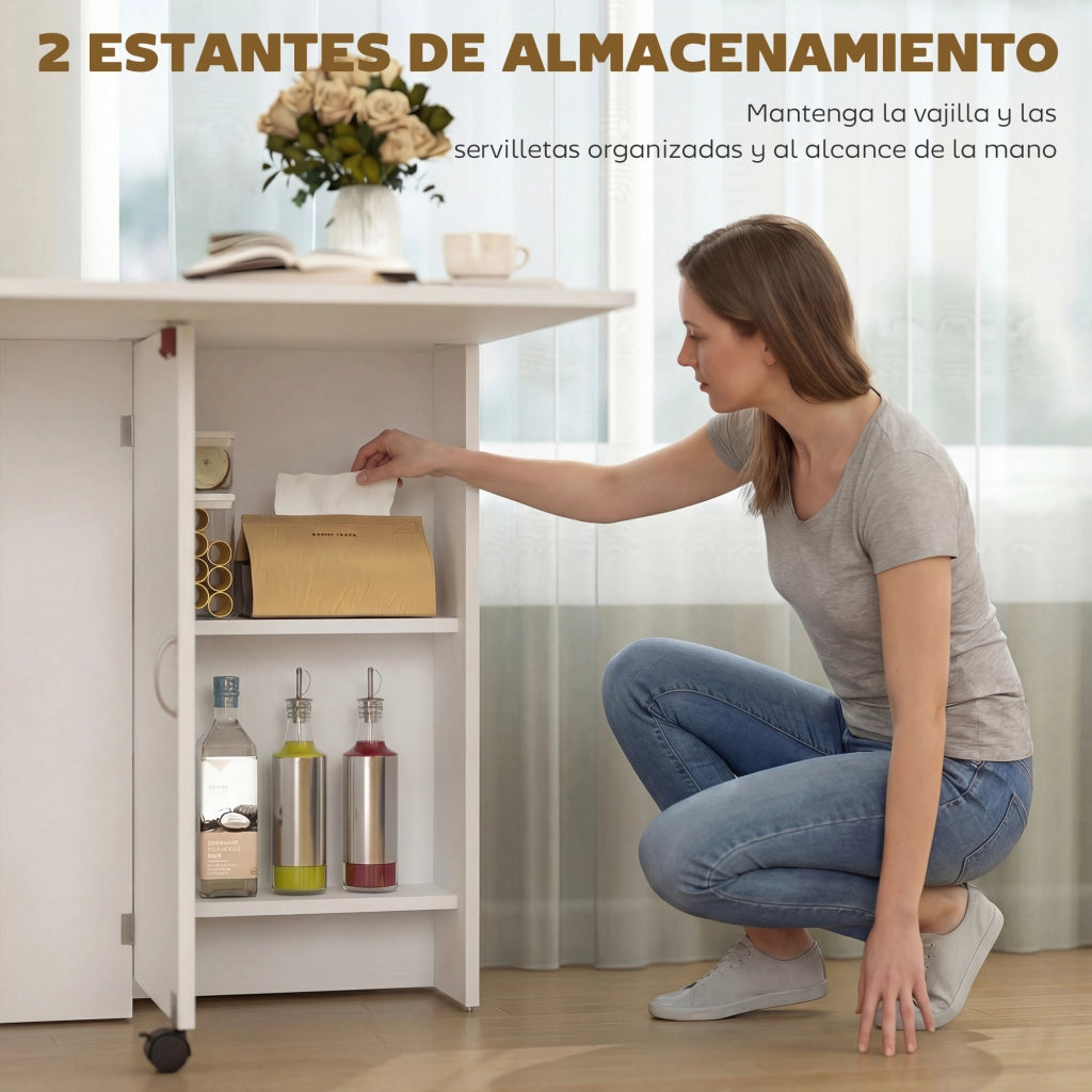 Tavolo da pranzo allungabile pieghevole con ruote ¨C zephmum ¨C bianco 75x140x74 cm